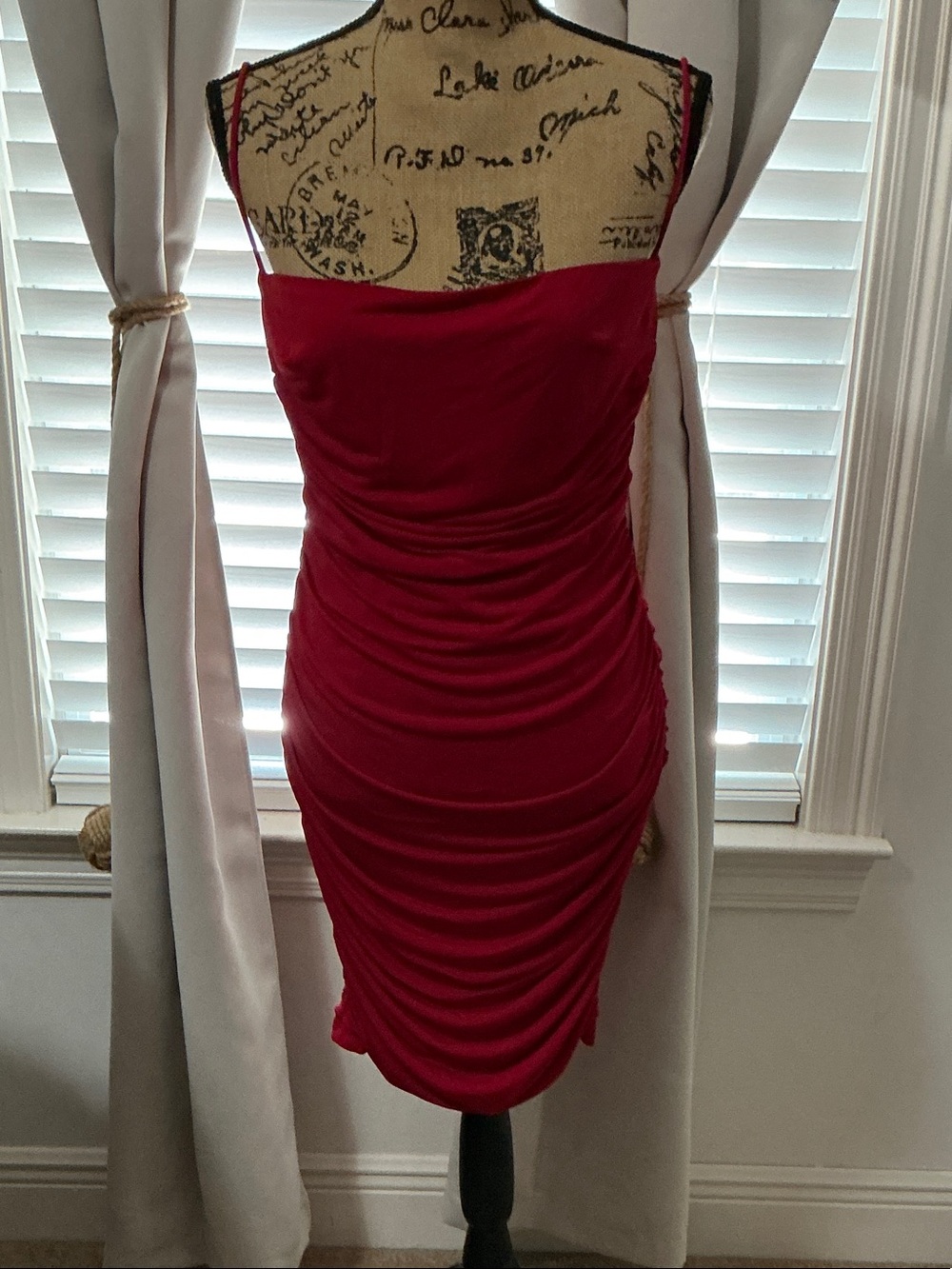 SHEIN Red Ruched Spaghetti Strap Mini Dress